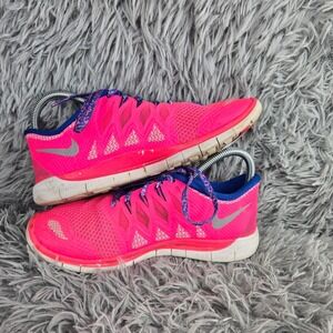 Nike‎ Free 5.0 Running Shoes Kids 6Y Pink Blue 644446-601 Lightweight Athletic
